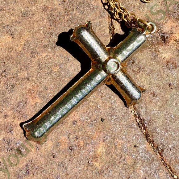 Costume Grade Goldtone Paste Stanhope Cross Necklace - Picture 2 of 6